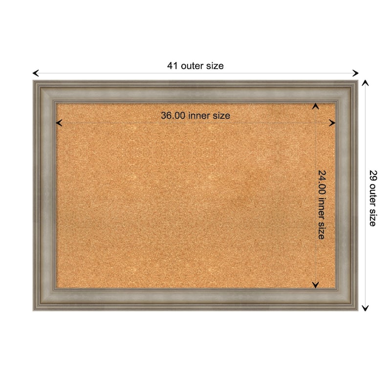 Mezzanine Antique Silver Narrow Wood Framed Natural Corkboard Bulletin Board - Board Size 36x24