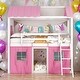 preview thumbnail 1 of 13, Twin Size Bunk Wood House Bed with Elegant Windows, Sills and Tent, Blue+White Pink+White