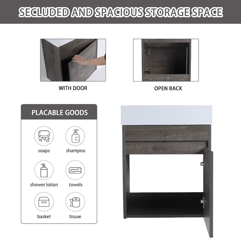 Bathroom Vanity With Sink In 16/18/23 Inch, Floating/Freestanding Bathroom Vanity With Soft Close Door