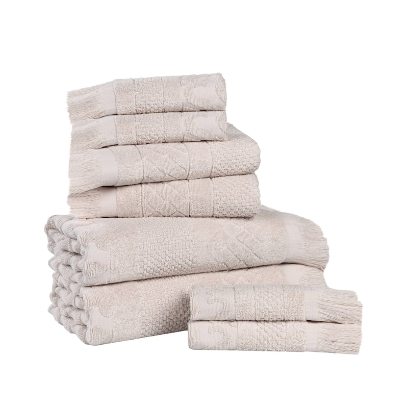 Superior Rolla Cotton Geometric Jacquard Plush Soft 8 Piece Towel Set