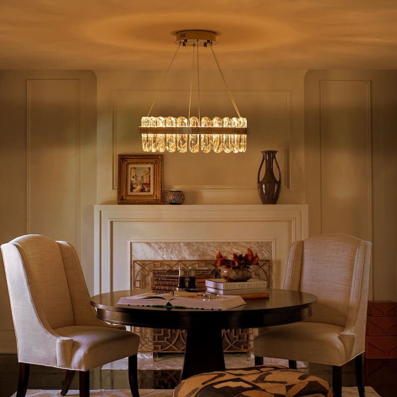 Modern Gold LED Chandelier with Clear Linear Crystals Dimmable - Dia.19.57-in