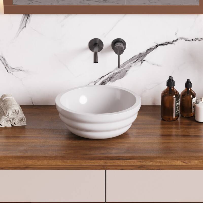 17.75" Round White Ceramic Bathroom Vessel Sink for Vanity Countertop