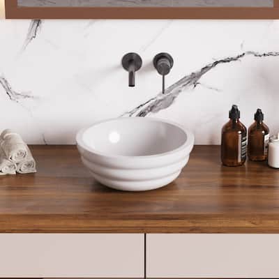 17.75" Round White Ceramic Bathroom Vessel Sink for Vanity Countertop