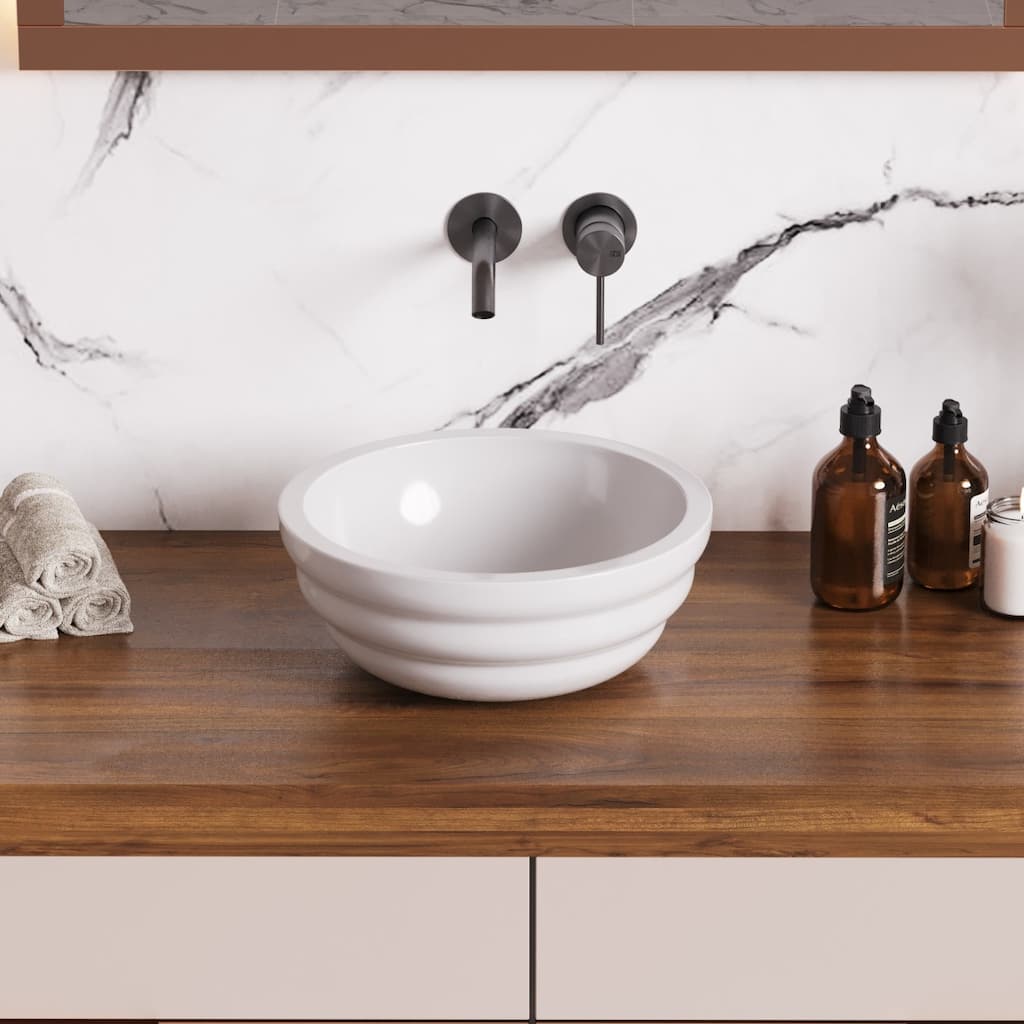 17.75" Round White Ceramic Bathroom Vessel Sink for Vanity Countertop