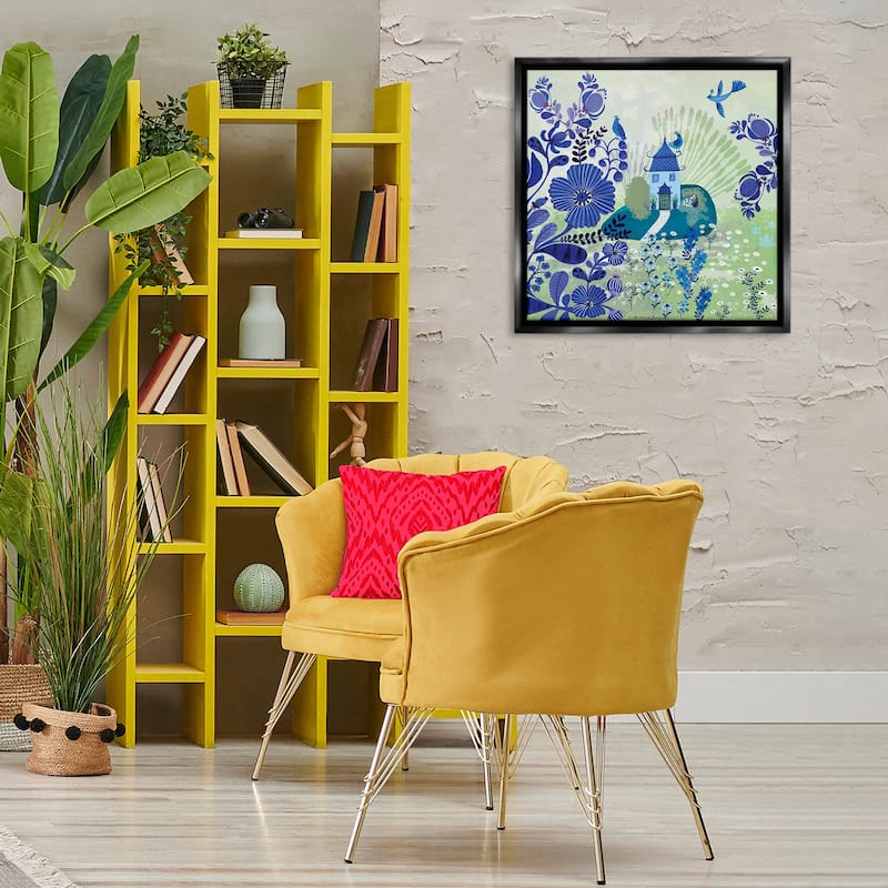 Stupell Whimsical Blue Garden Framed Floater Canvas Wall Art Design By Kay Widdowson
