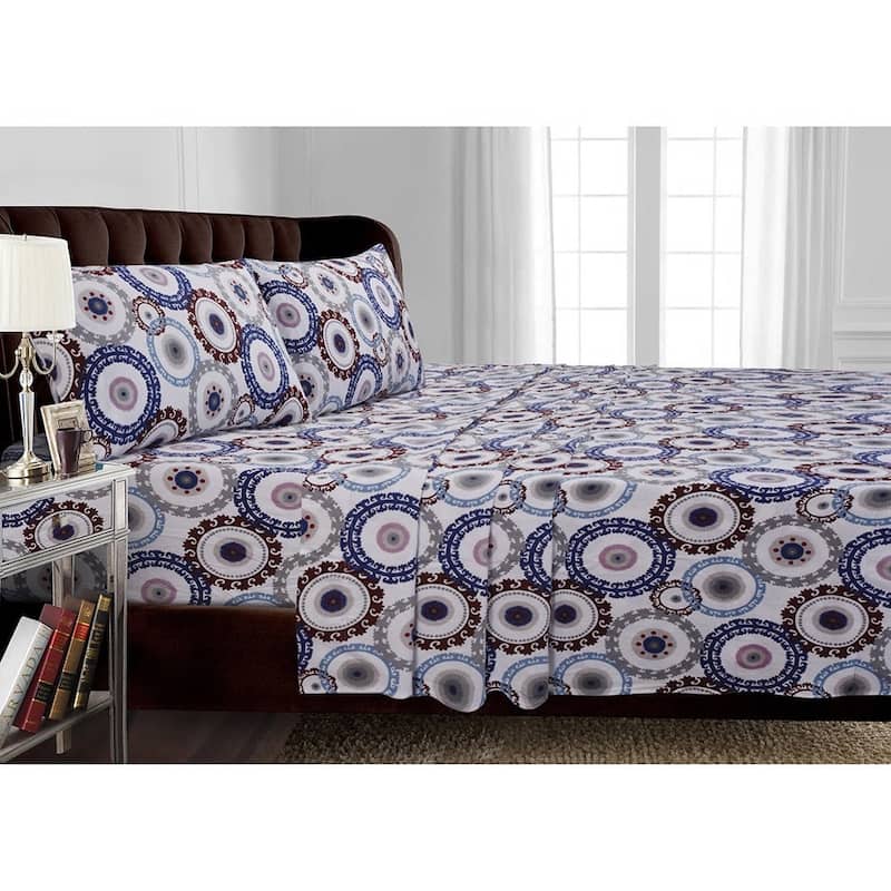 Flannel 170-GSM Printed Extra Deep Pocket Bed Sheet Set