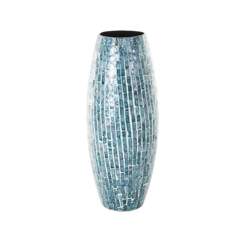 Mother of Pearl Shell Handmade Mosaic Inspired Vase - Blue - Roche River Decor - 8"W x 8"L x 19"H