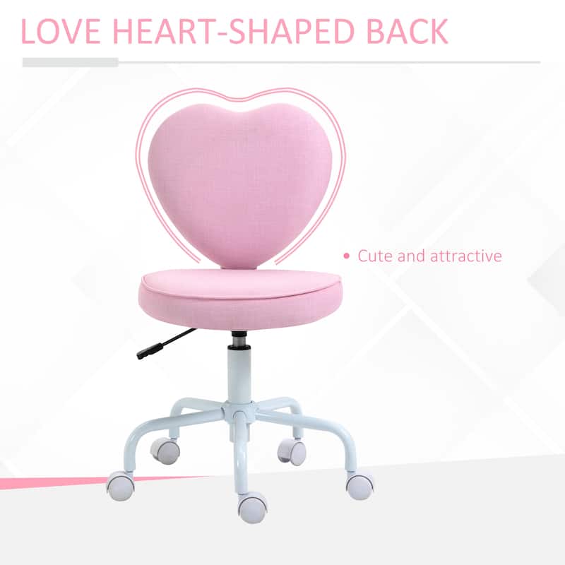 HOMCOM Heart Love Shaped Back Design Office Chair with Adjustable Height and 360 Swivel Castor Wheels, Pink