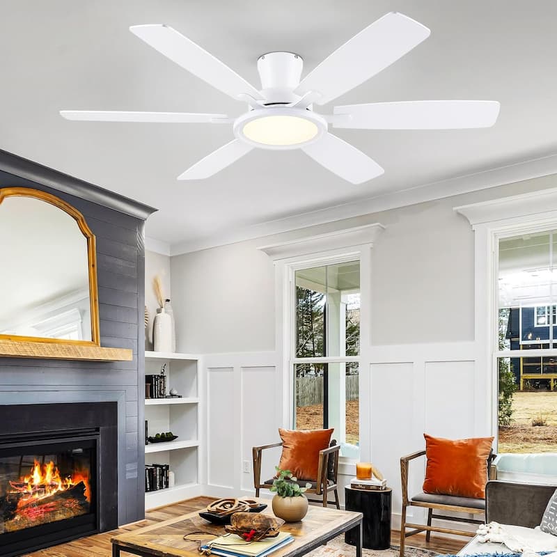 52 Inches RGB Flush Mount Ceiling Fan with Light,Reversible DC Motor for Bedroom Living Room Patio - 52 Inches