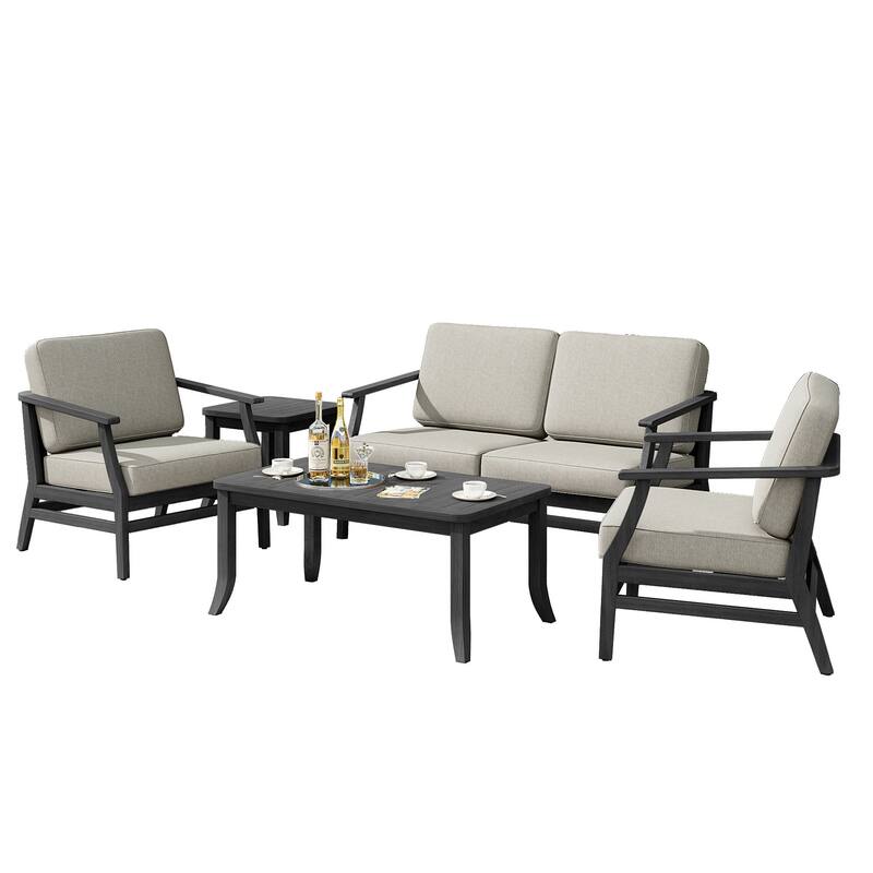 Teak Outdoor Patio Seating Set with Loveseat, Chairs and Tables (5-Piece)