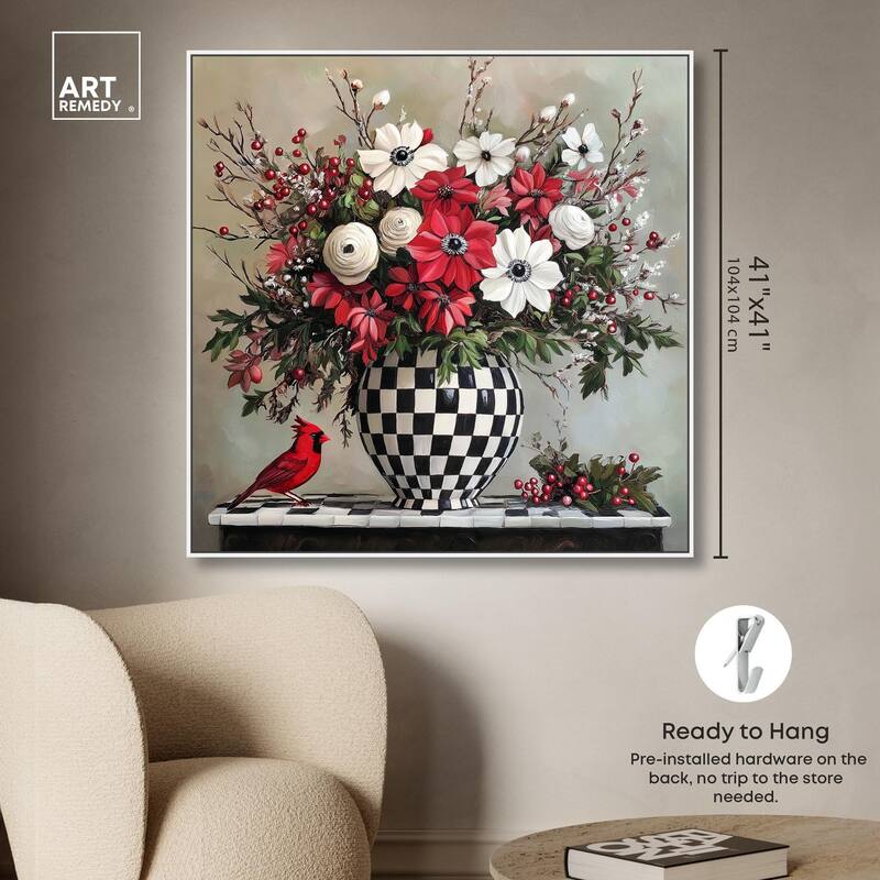 Checkerboard Vase Blooms I Canvas by Art Remedy