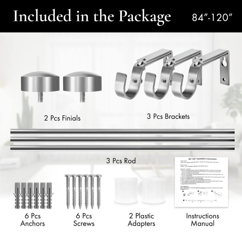 Meriville 1-Inch Diameter End Cap Single Window Curtain Rod