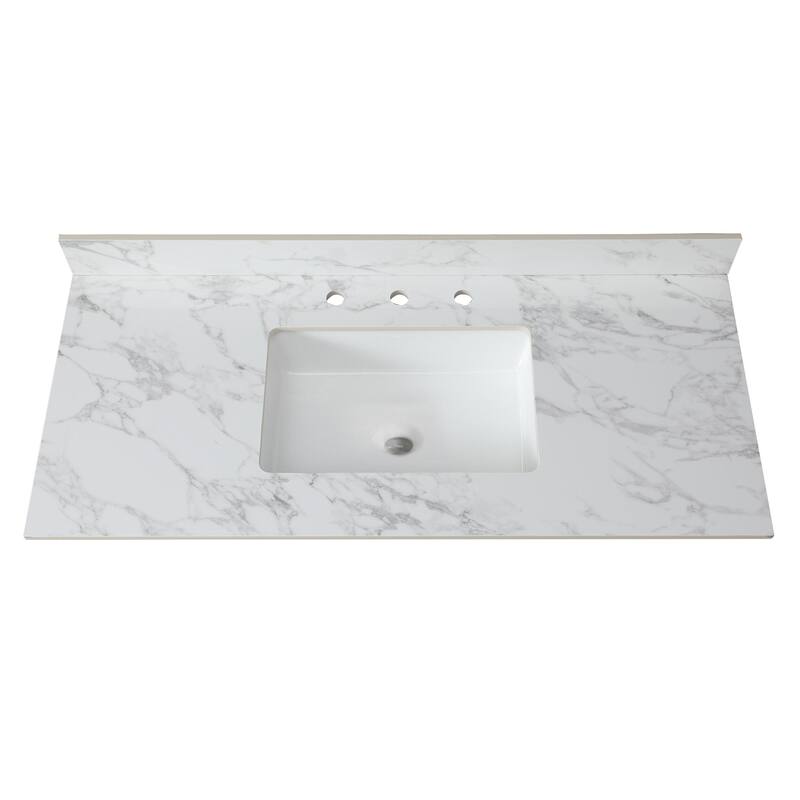 Durable Vanity Top with Pre-Drilled Faucet Holes, White Ceramic Sink, and Elegant Design - 49.02in L - White