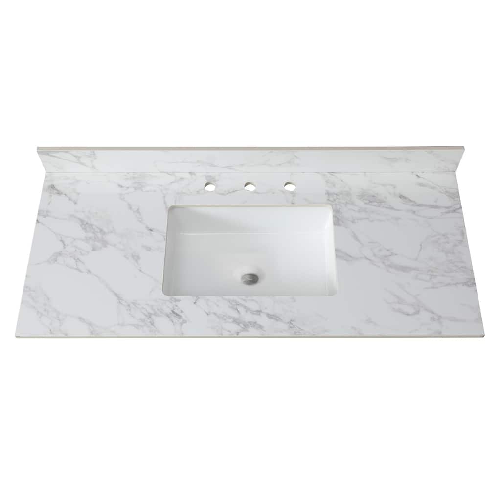 Durable Vanity Top with Pre-Drilled Faucet Holes, White Ceramic Sink, and Elegant Design - 49.02in L