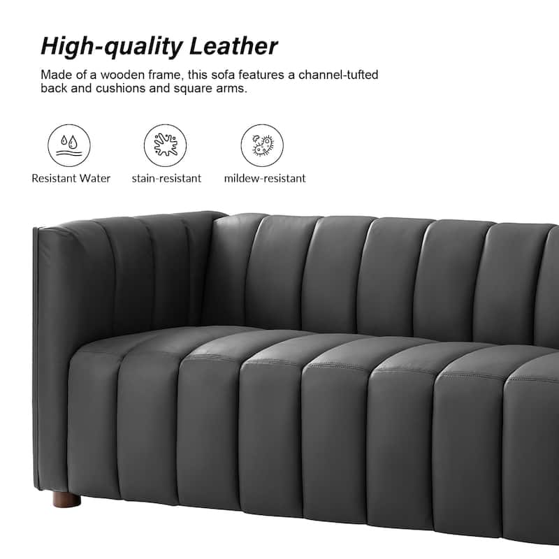 Olinto Modern 83-Inch Genuine Leather Tufted Couch Sofa with Channel Back by HULALA HOME