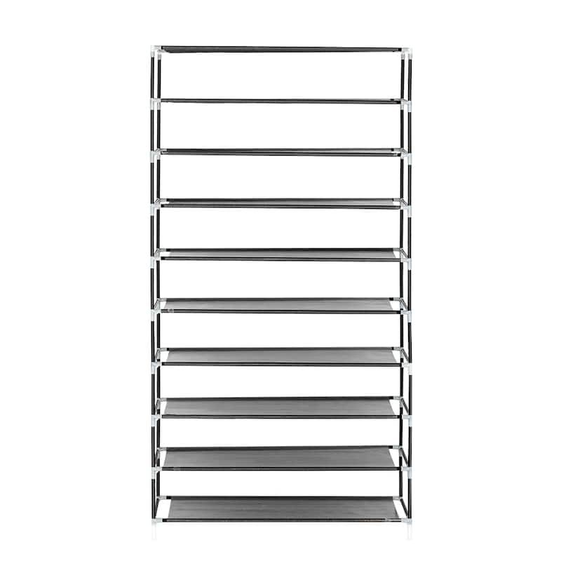 10 Tiers Shoe Rack with Dustproof Cover Closet Gray