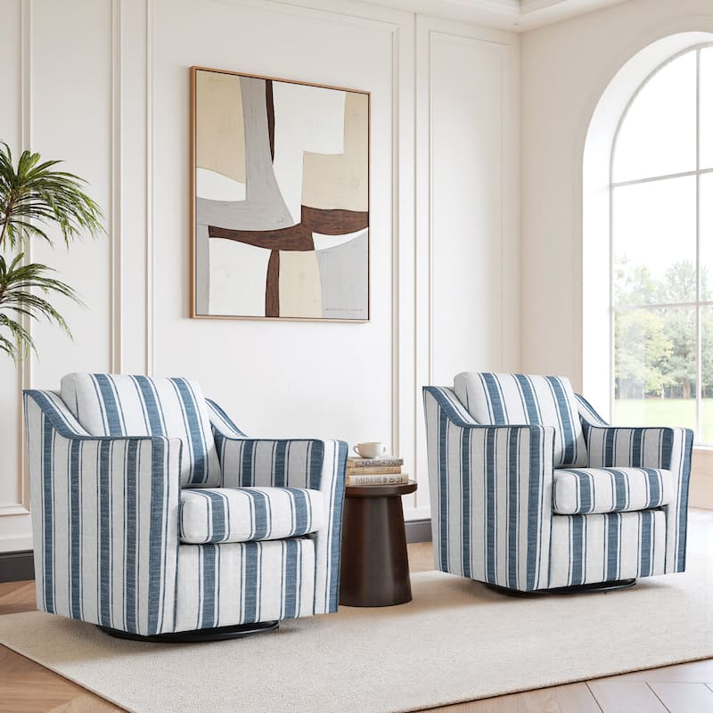 Chenille/Leather Swivel Barrel Chair(Set of 2) Modern Club Chair by UIXE