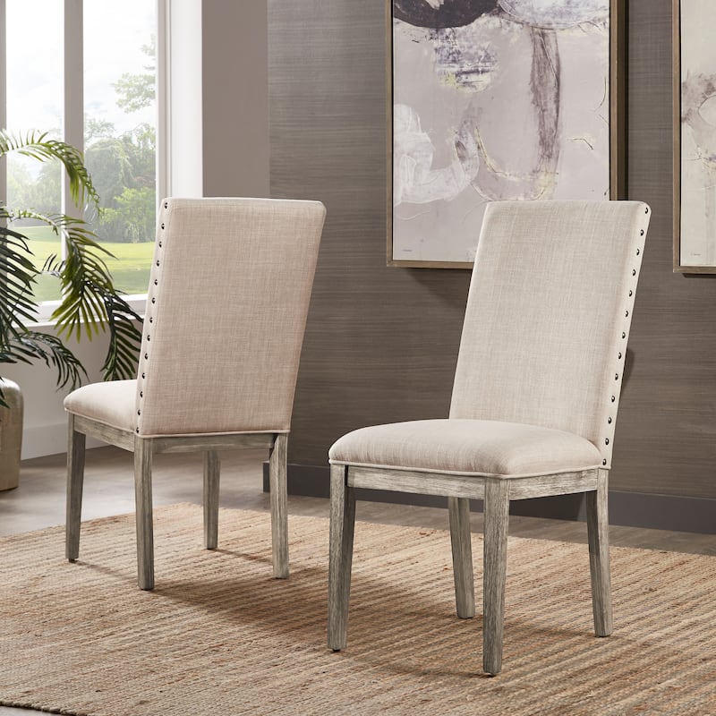 Voyager Nailhead Accent Parson Linen Dining Chair (Set of 2) by iNSPIRE Q Artisan