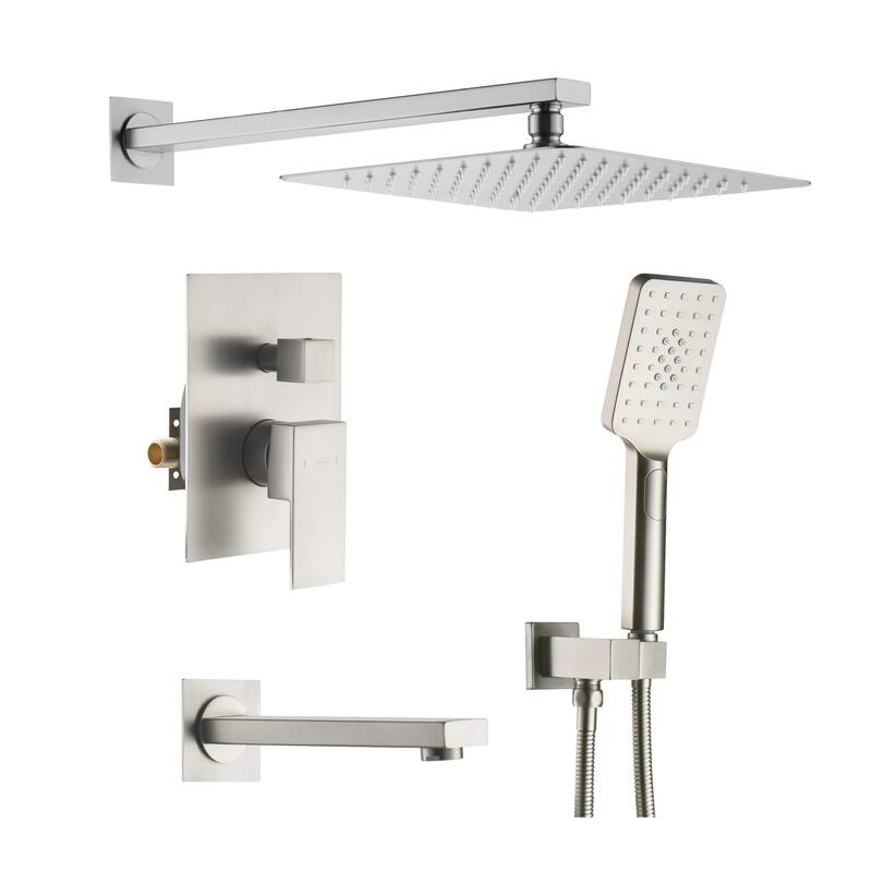 Cube Pressure Balanced 3-Function Shower System with Rough-In Valve - Brushed Nickel