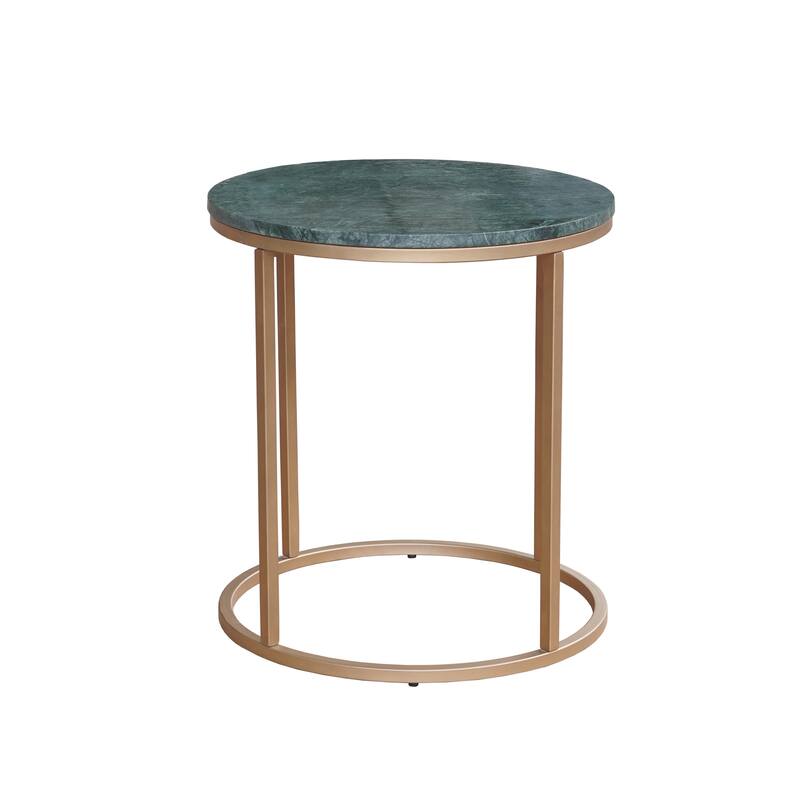 Walker Green Marble and Gold Round Side Table, 22"W x 22"D x 24"H by Sevita - 22"W x 22"D x 24"H