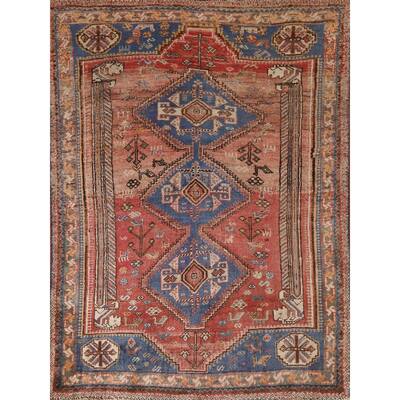 Vegetable Dye Pink Shiraz Persian Antique Rug Hand-knotted Wool Carpet - 4'5"x 6'4"