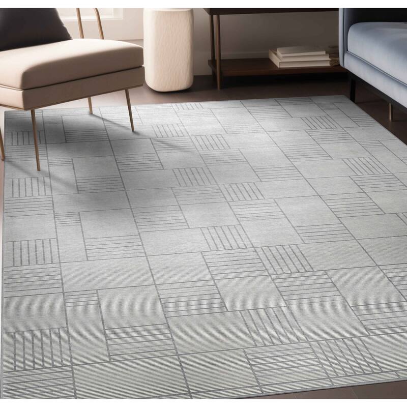 Well Woven Apollo Elemental Clay Modern Abstract Low Pile Area Rug - 5'3" x 7'3" - Grey