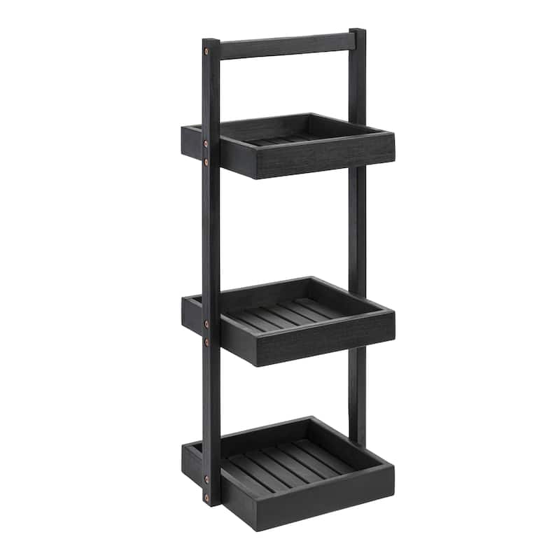 30"Rustic 3-Tier Acacia Wood Freestanding Bathroom Shower Caddy - Black
