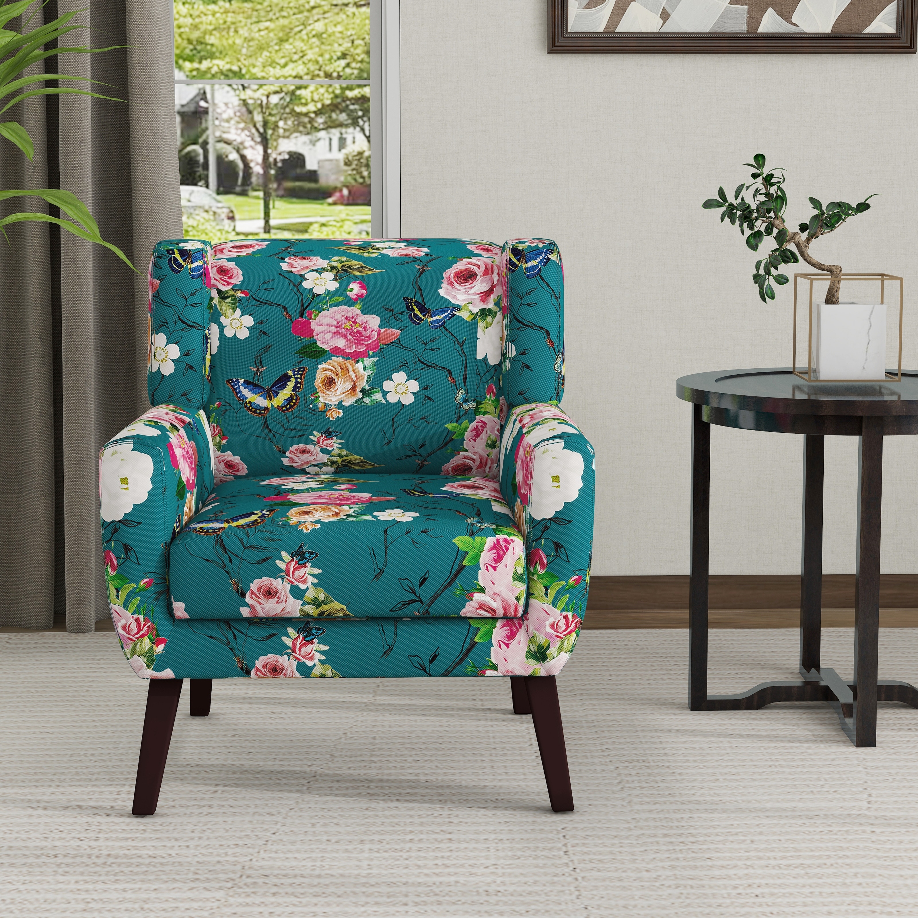 Modern Cotton Linen Upholstered Accent Chair for Living Room-image