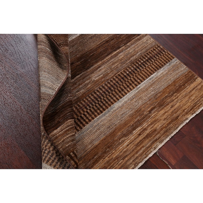 Brown Striped Gabbeh Kashkoli Oriental Area Rug Handmade Wool Carpet - 3'10" x 5'8"
