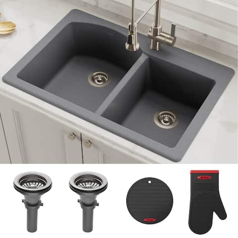 KRAUS Forteza Granite 33 inch 50/50 Undermount Drop-in Kitchen Sink