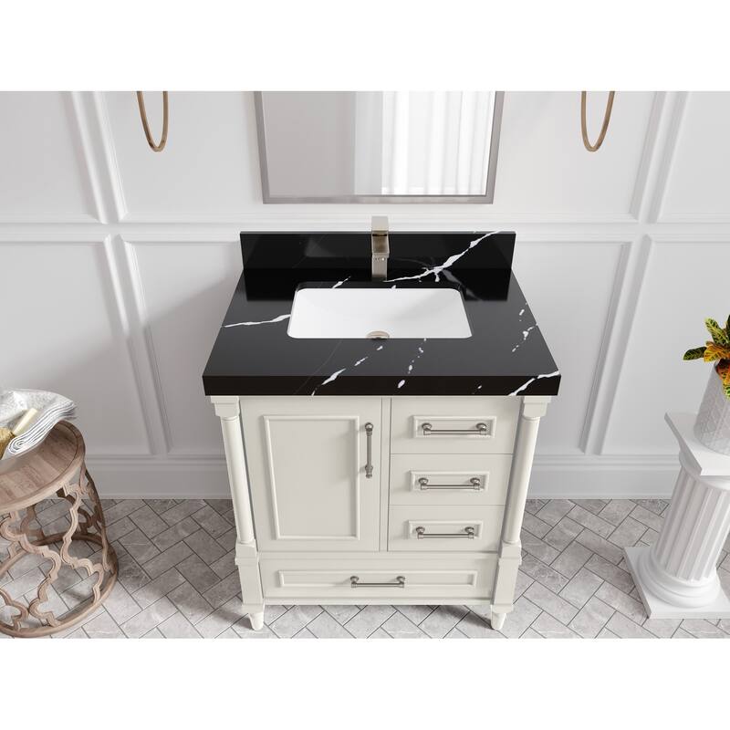 Willow Collections 30 in. W x 22 in. D Aberdeen Single Sink Bathroom Vanity with Countertop - 2” Calacatta Black - Ivory
