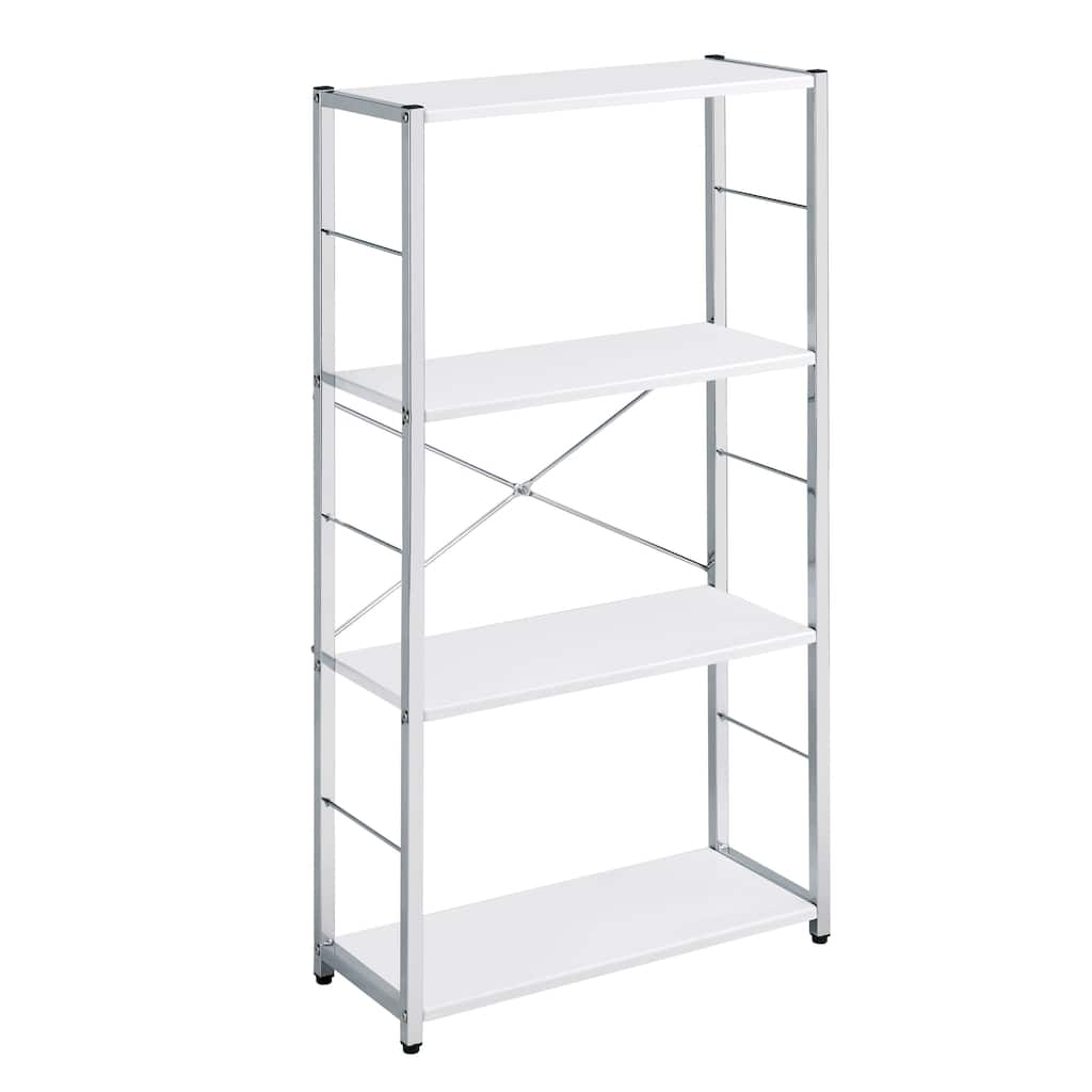 White and Chrome 4-Tier Rectangular Bookshelf