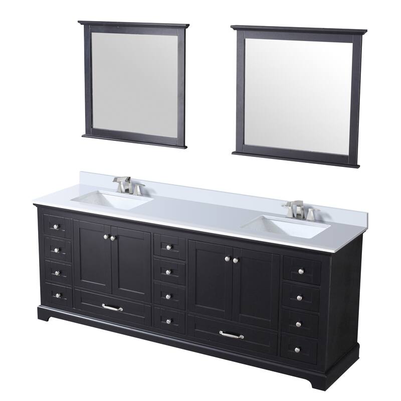Dukes 84 in. W x 22 in. D Espresso Double Bath Vanity, White Quartz Top, Faucet Set, and 34 in. Mirrors