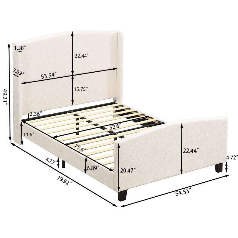 49.21"High Back Upholstered Headboard Teddy Velvet Bed Frame