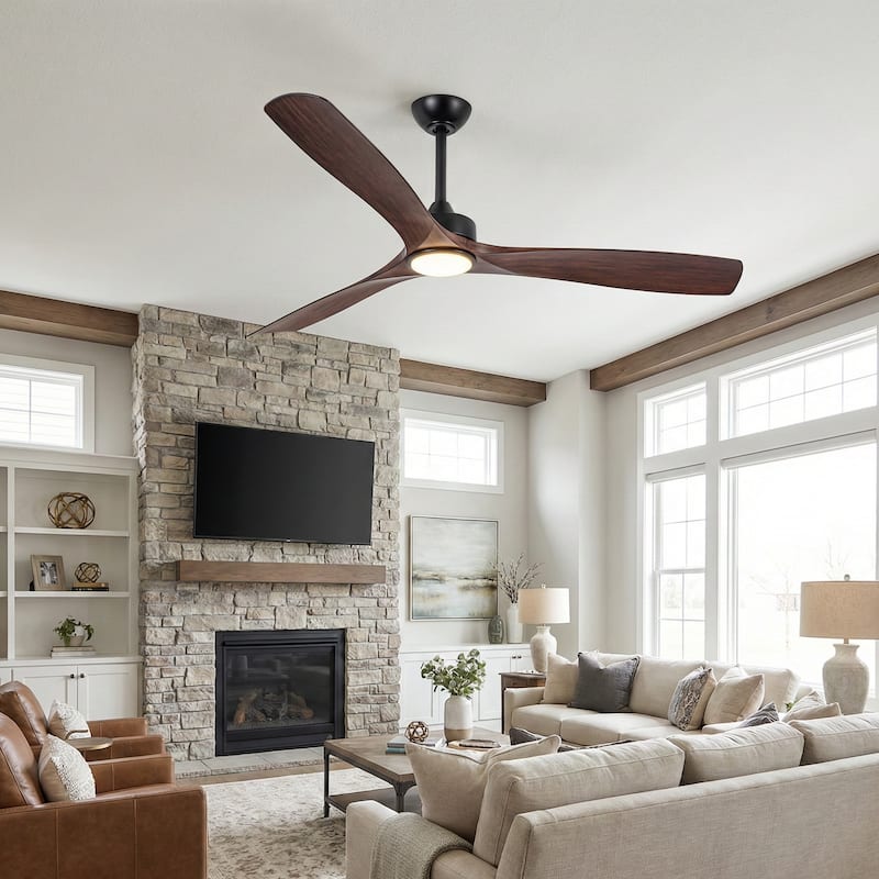 Parrot Uncle 60" Transitional Walnut Integrated LED Propeller Ceiling Fan with Light and Remote
