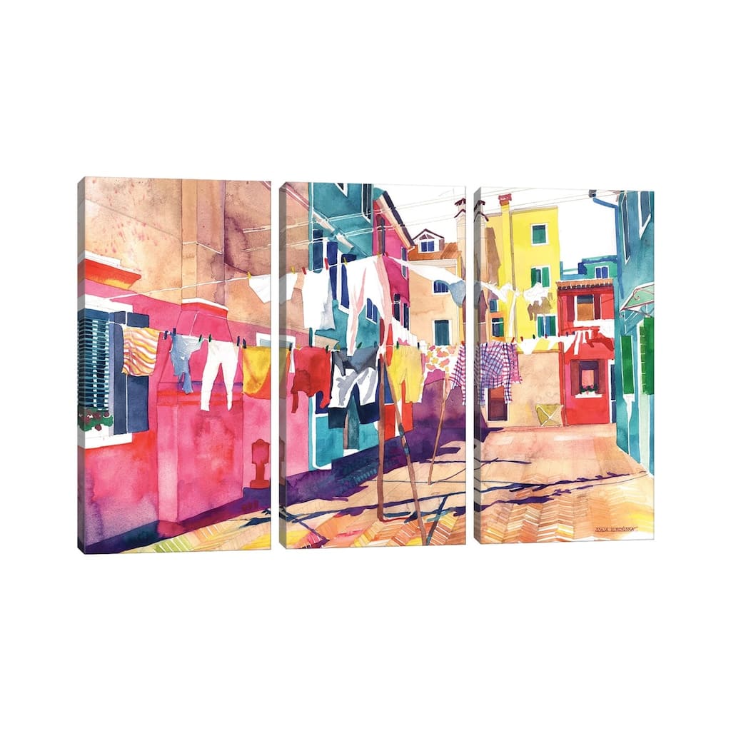 iCanvas "Laundry In Venice" by Maja Wronska 3-Piece Canvas Wall Art Set