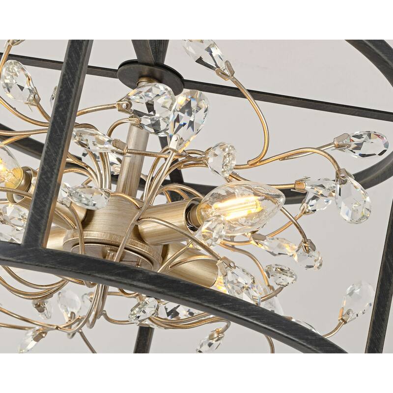 Justina 4-Light Crystal Leaves Drum Semi-Flush Mount - 16 inches D x 16 inches H
