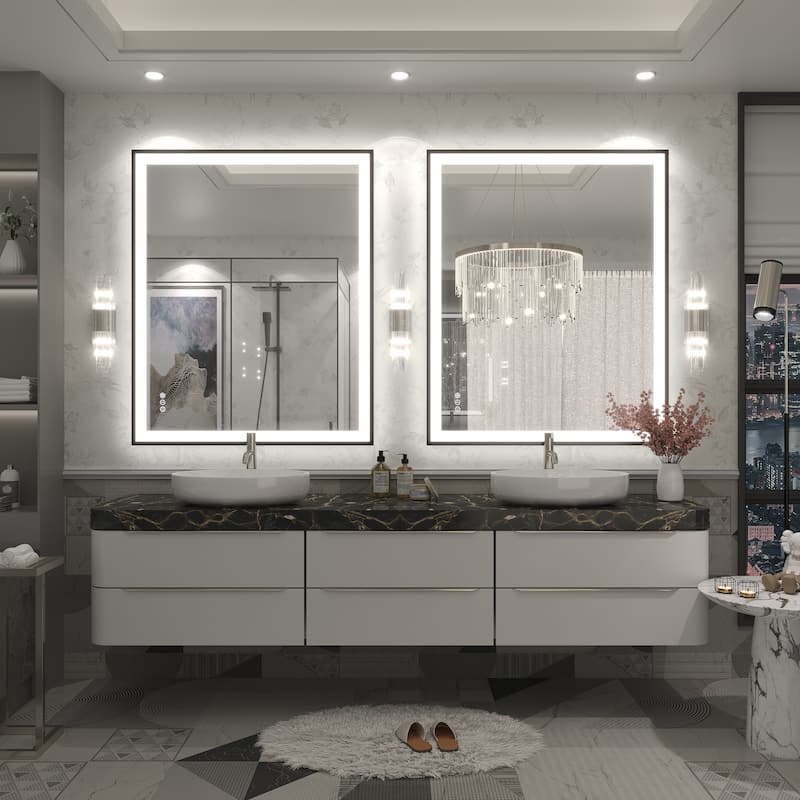 Extra Large Black Frame LED Bathroom Vanity Mirror with 3 Years Warranty and UL Certified