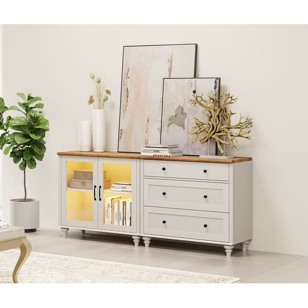 2-in-1 Dresser for Bedrrom with Glass Door & Drawer, Storage Cabinet - Off White - 3-drawer