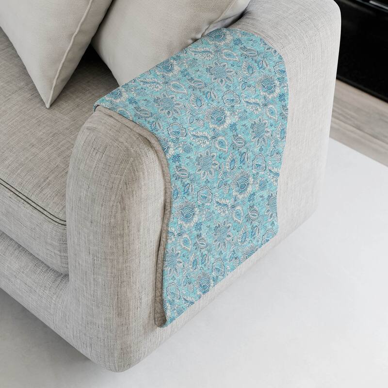Premium Machine Washable Floral Sherpa Throw Blanket - Aqua - 4'2" x 5'10"
