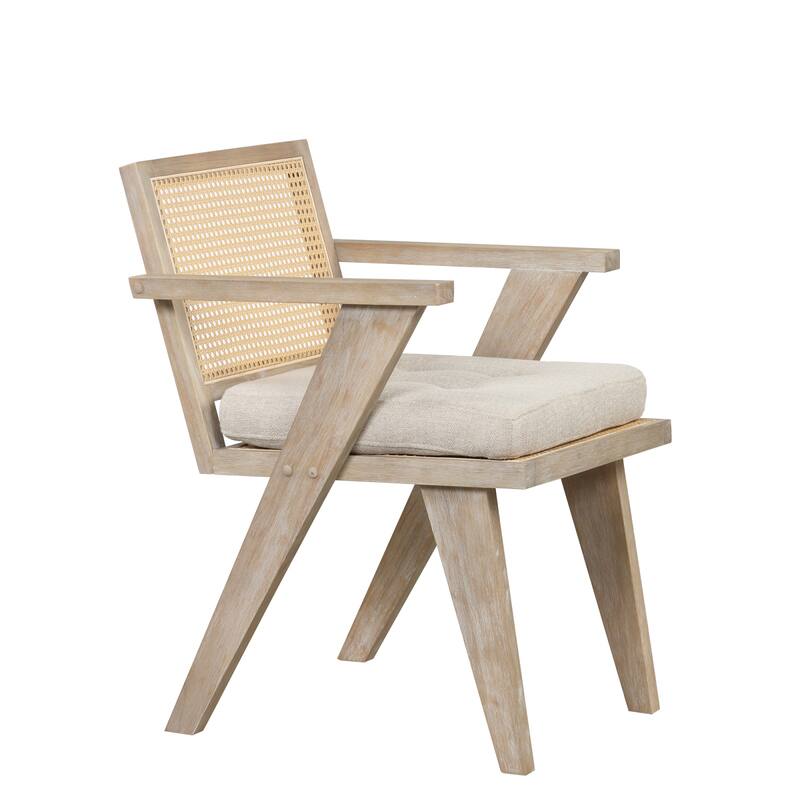 Mid-Century Modern Chair Accent Chair with Handcrafted Rattan Backrest and Padded Seat - 25.30" L x 22.80" W x 31.60" H