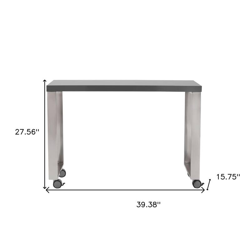 HomeRoots 39" Gray and Silver Wood and Stainless Steel Rolling Sled Writing Desk
