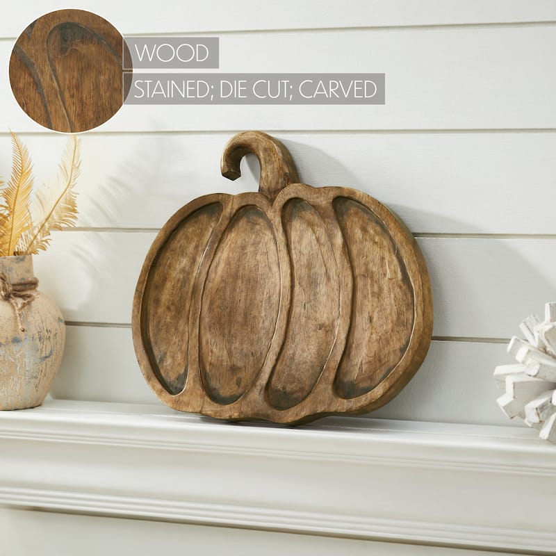 Dark Wooden Pumpkin Decorative Tray 12x13.75x1 - N/A