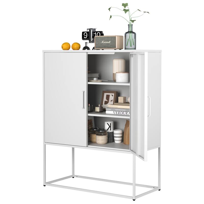 Steel Storage Cabinet with Adjustable Shelves,Free Standing Accent Cabinet with Magnetic Doors,Heavy Duty Buffet Sideboard