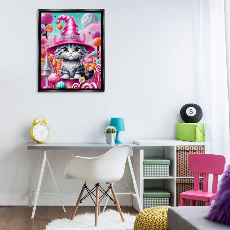 Stupell Kitten Among Pink Candies Framed Floater Canvas Wall Art Design By Tabz Jones
