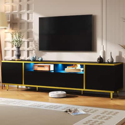 Roomfitters Modern TV Stand for up to 80 Inch TV, Entertainment Console with LED Shelves, Drawers and Cabinets
