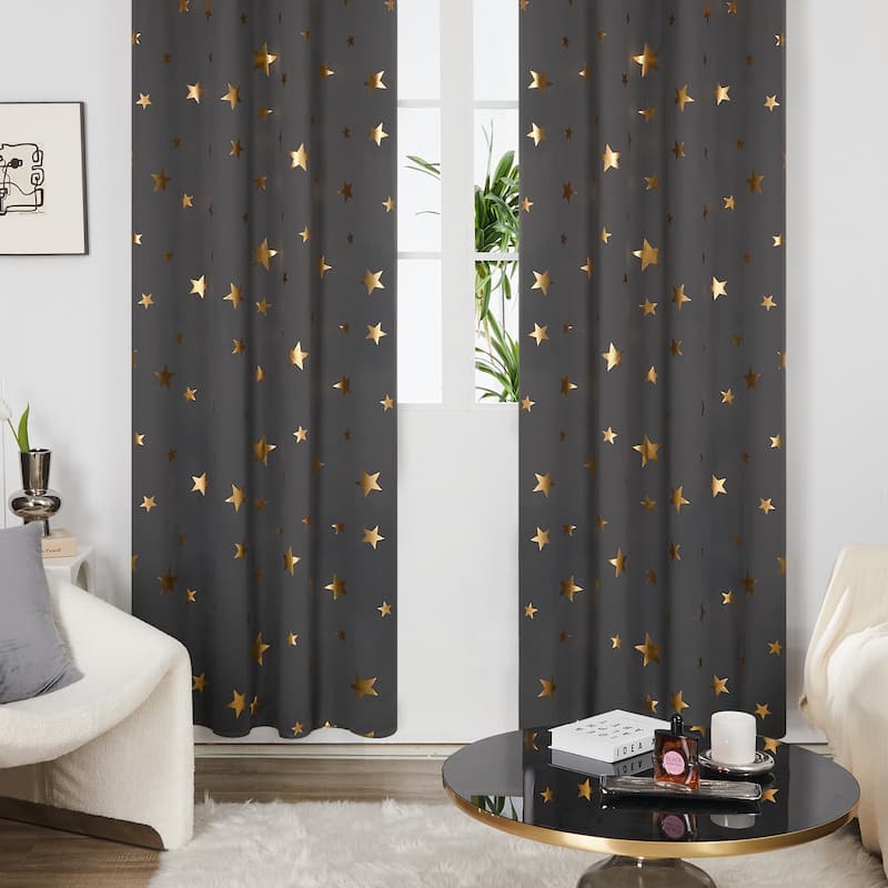 Gold Star Foil Room Darkening Curtains for Kids 2 Panels