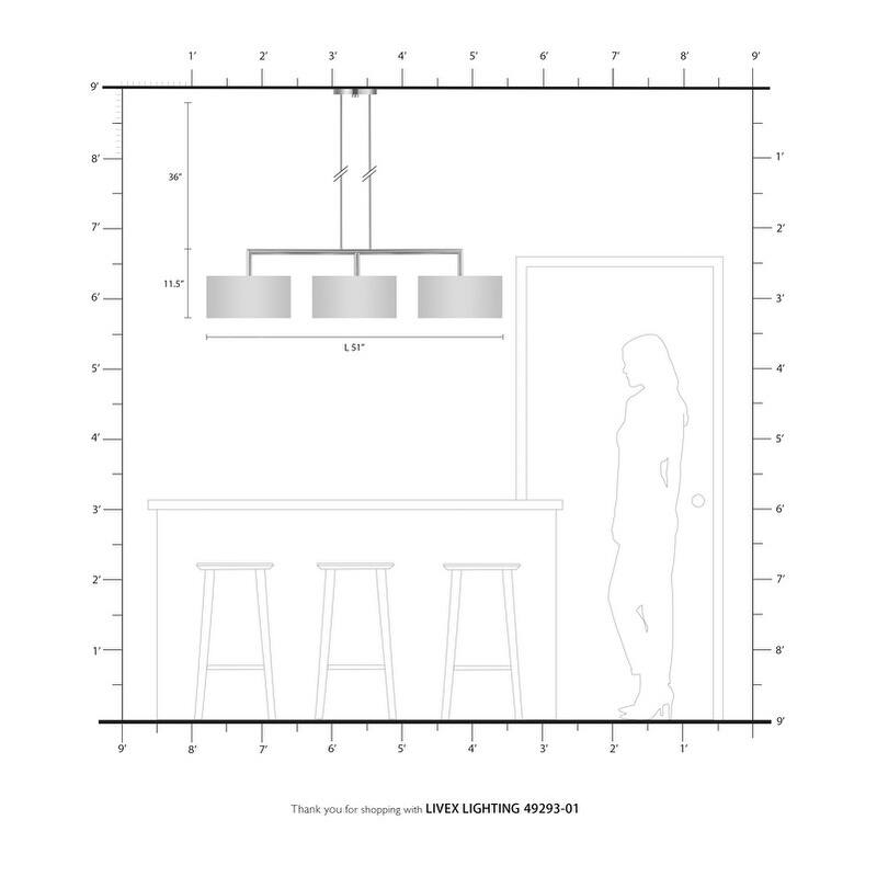 Livex Lighting 3-light Antique Brass Linear Chandelier, 49293-01 - 51" L x 14" W x 18.25" - 48.25" Adj. H