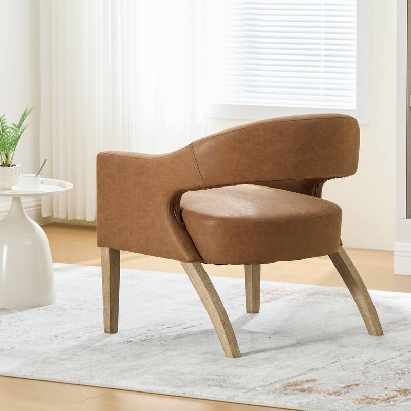 26.3"W PU Leather Accent Chair,Modern Armchair with Wood Legs