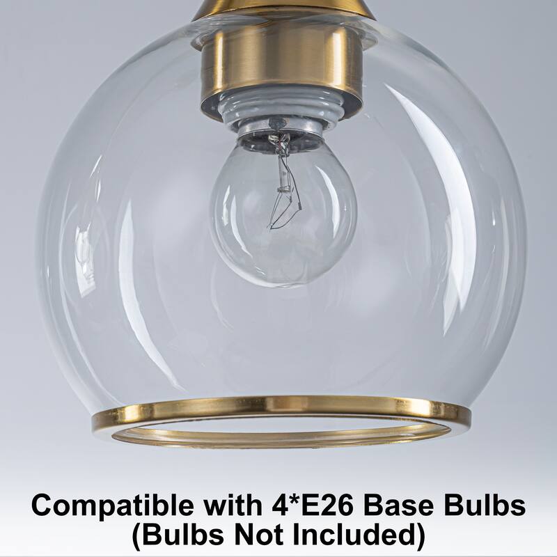 Starsky 4-Light Linear Clear Glass Globe Pendant for Kitchen Island, Modern Adjustable Chandelier